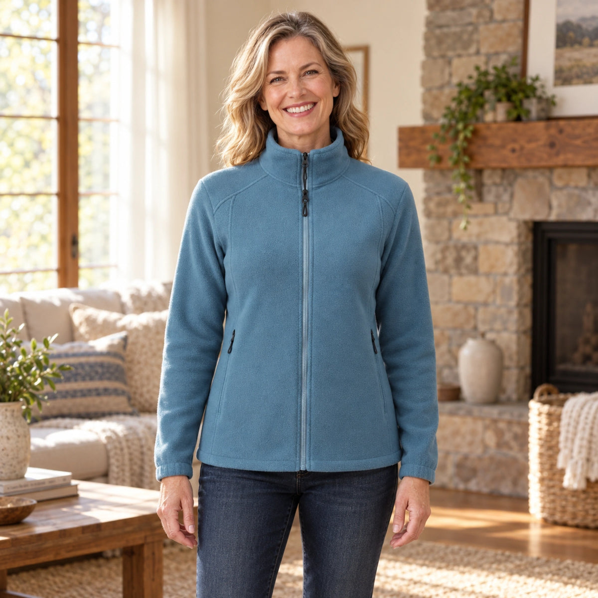 fleece jacket — Chloe Dark Blue front worn by an adult model in a realistic setting, complete garment visible — view 2