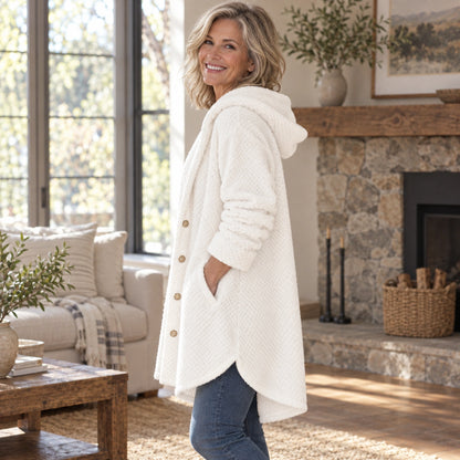 fleece jacket — Harper White side worn by an adult model in a realistic setting, complete garment visible — view 7