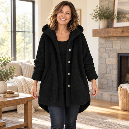 fleece jacket — Lily Black front worn by an adult model in a realistic setting, complete garment visible — view 3