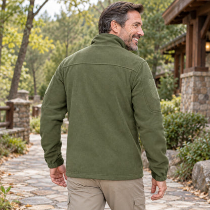 Lucas Multi Pocket Zip Fleece Jacket Green back worn by an adult model in a realistic setting, complete garment — view 6