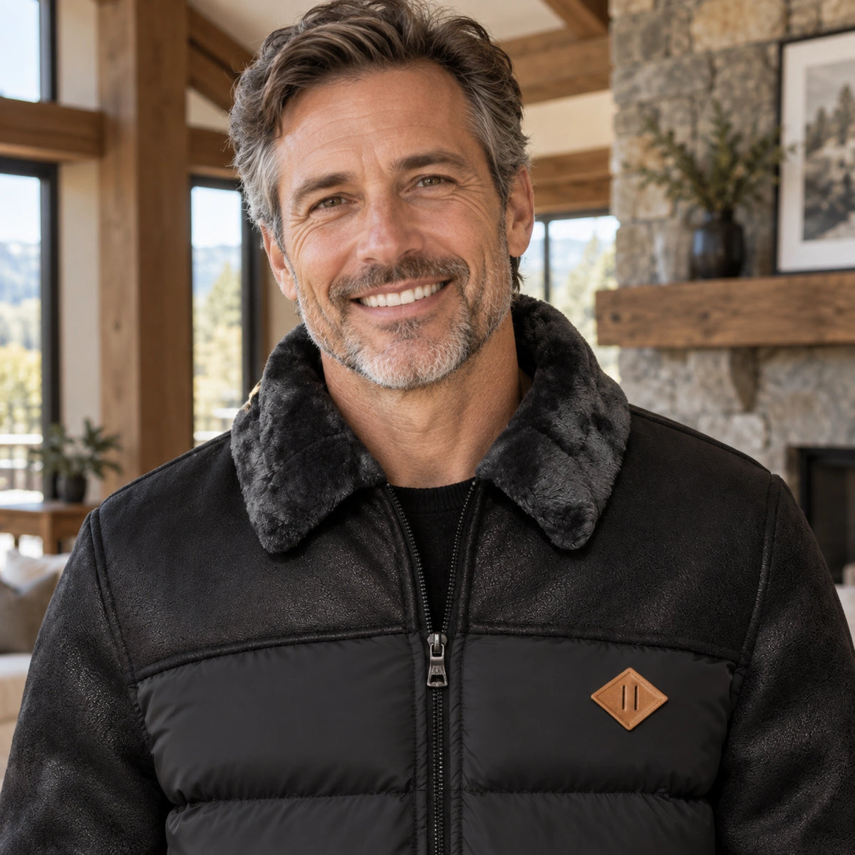fleece jacket — Mason Black neckline detail worn by an adult model in a realistic setting — view 4