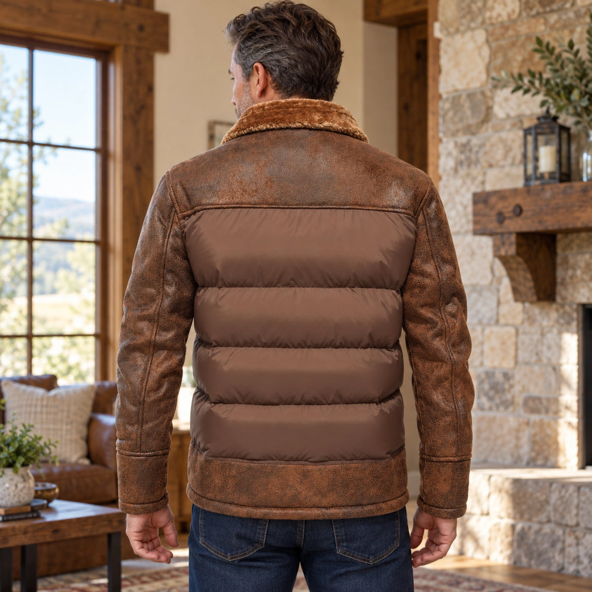 fleece jacket — Mason Brown back worn by an adult model in a realistic setting, complete garment visible — view 7