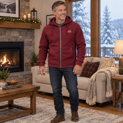 Men's Hooded Full Zip Fleece Jacket — Sören, Burgundy, view, worn by an adult model, Usa and Canada — view 8