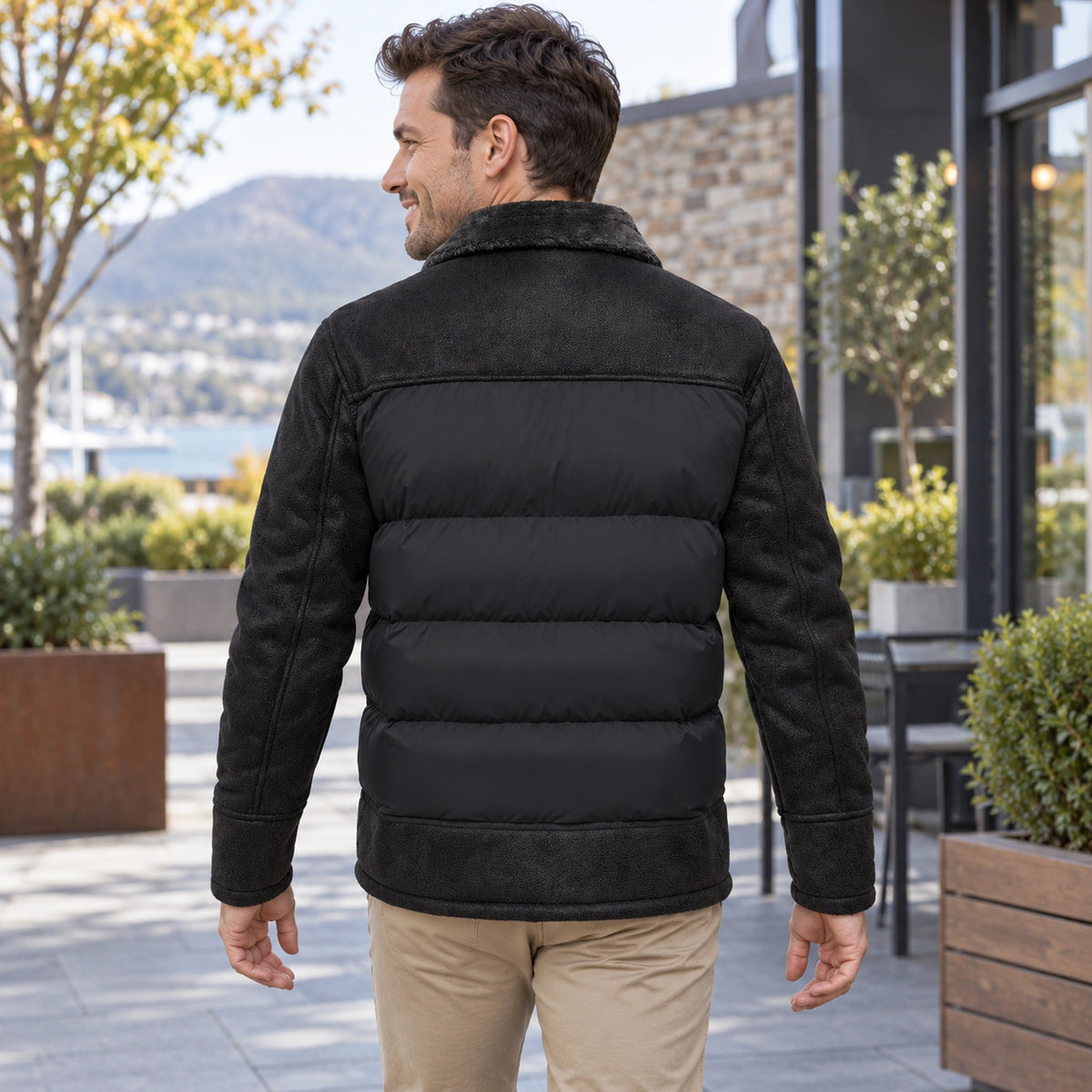 Black Jasper fleece jacket, complete rear view on young model — view 3
