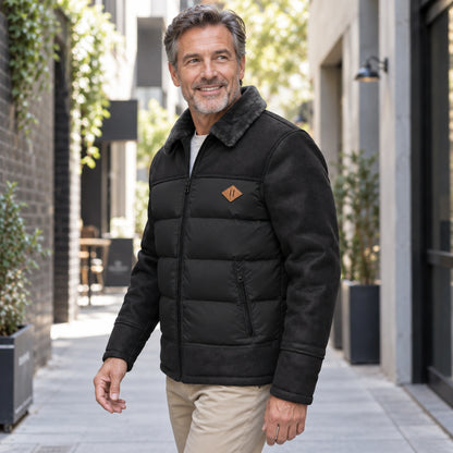 Black Jasper fleece jacket, angled profile on mature model — view 5