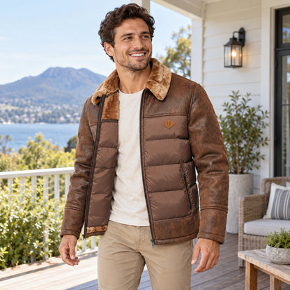 Brown Jasper fleece jacket, open front view on young model — view 6