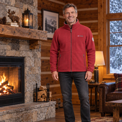 Men's Stand Collar Zip Up Fleece Jacket — Malte, Red, view, worn by an adult model, Usa and Canada November–December — view 8