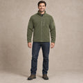 Men's Tactical Zip Up Fleece Jacket — Axel, Olive Green, complete front view, worn by an adult model, professional image