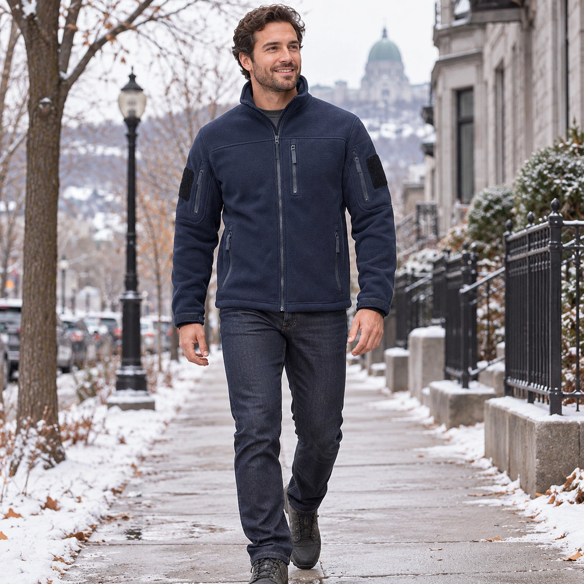 Men's Tactical Zip Up Fleece Jacket — Axel, Navy Blue, view, worn by an adult model, Usa and Canada — view 7