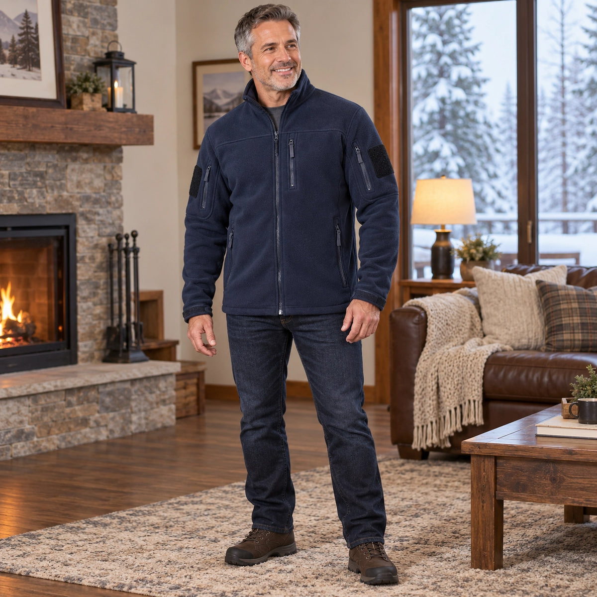 Men's Tactical Zip Up Fleece Jacket — Axel, Navy Blue, view, worn by an adult model, Usa and Canada — view 8