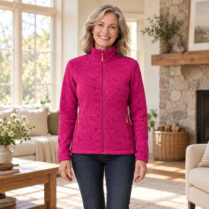 fleece jacket — Violet Pink front worn by an adult model in a realistic setting, complete garment visible — view 5