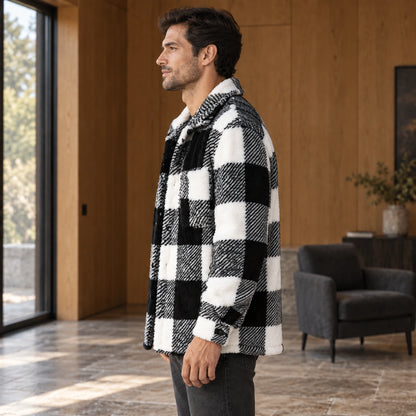 William checked fleece jacket worn on a model in full side profile — view 2