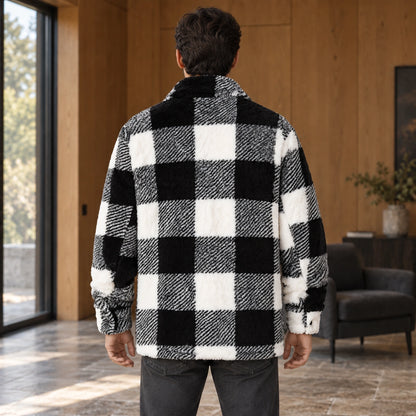 William checked fleece jacket complete rear view worn by a model — view 3