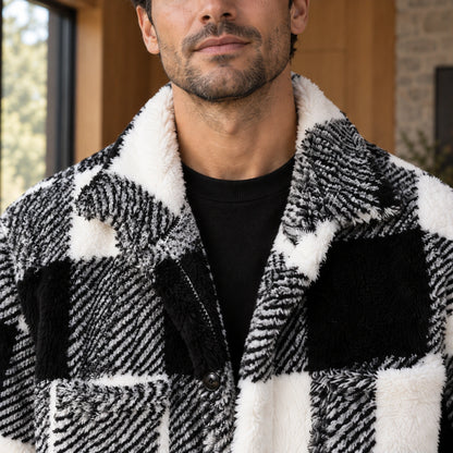 fleece jacket — William jacket collar and checked fleece texture close up while worn — view 4