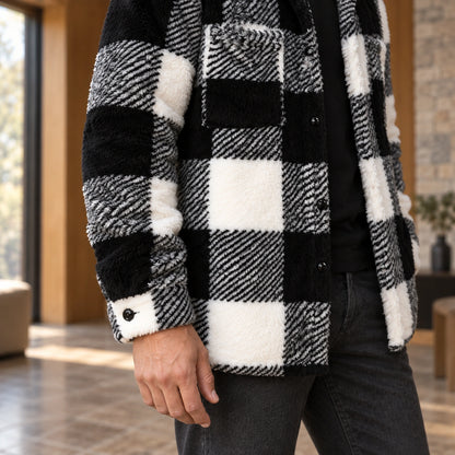William fleece jacket button cuff and fabric detail shown on a model — view 5