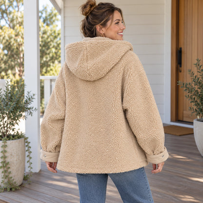 fleece jacket — Apricot Freya reversible jacket, complete rear view of beige teddy fleece side — view 5