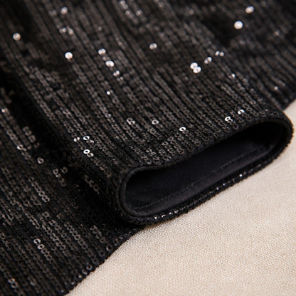 homecoming dress — Black sequin long sleeve cuff and lining construction detail — view 10