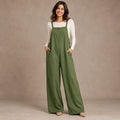 jumpsuit — Image; full front view; Army Green; complete product worn by a happy adult model