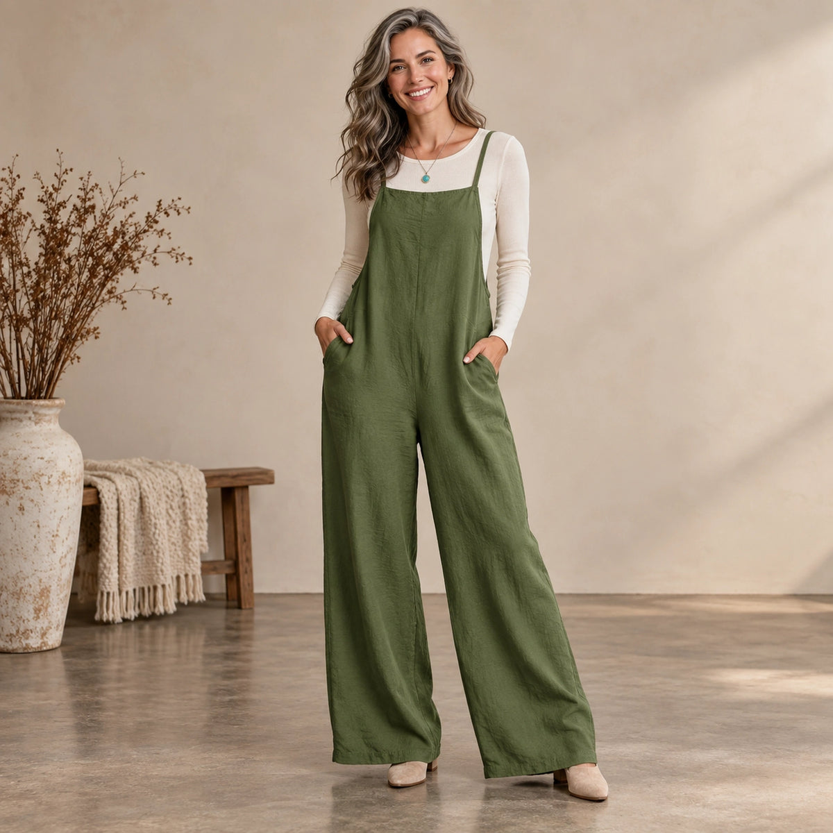 jumpsuit — Usa and Canada October–December alternate angle; Army Green; complete product worn by a happy adult — view 15