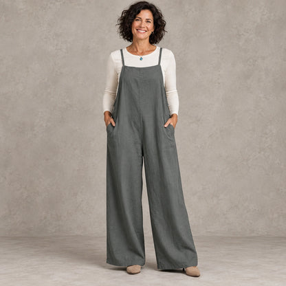 jumpsuit — Full front view; Charcoal; complete product worn by a happy adult model — view 2