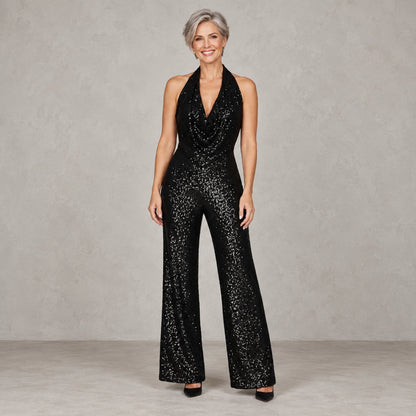 jumpsuit — Full front view; Black; complete product worn by a happy adult model — view 3