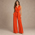 jumpsuit — Image; full front view; Orange; complete product worn by a happy adult model
