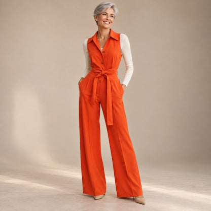 jumpsuit — Usa and Canada October–December alternate angle; Orange; complete product worn by a happy adult model — view 9