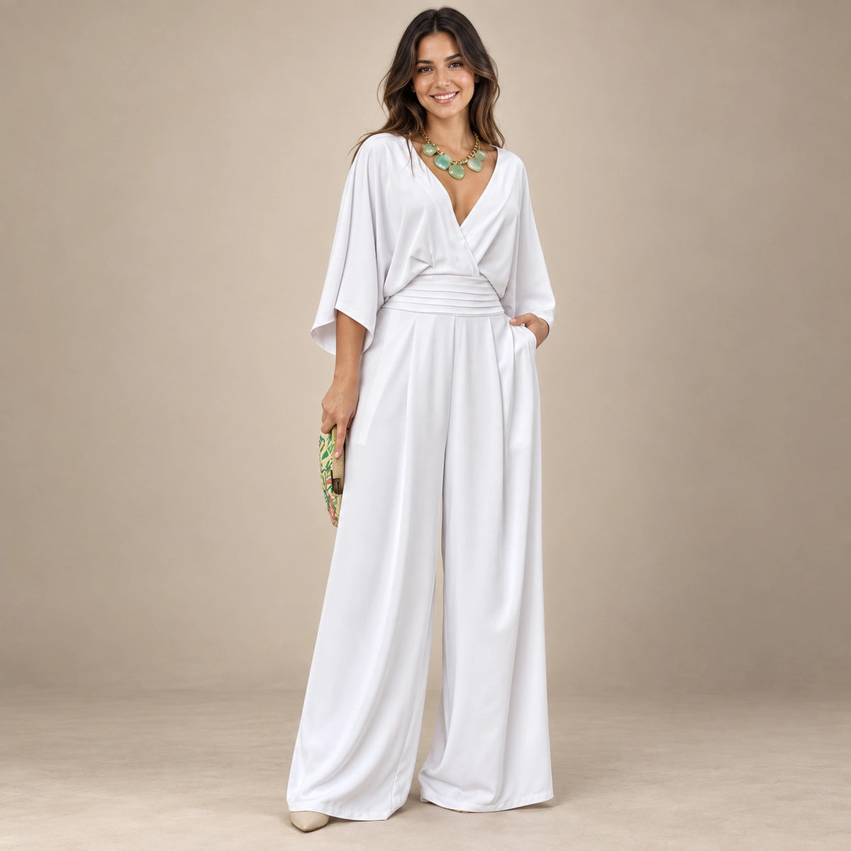 jumpsuit — Usa and Canada October–December alternate angle; White; complete product worn by a happy adult model — view 5