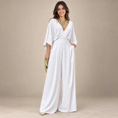 jumpsuit — Usa and Canada October–December alternate angle; White; complete product worn by a happy adult model — view 5