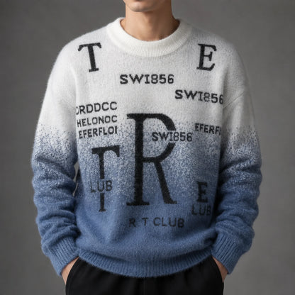 Daniel blue gradient graphic letterman sweater knit and print detail — view 6