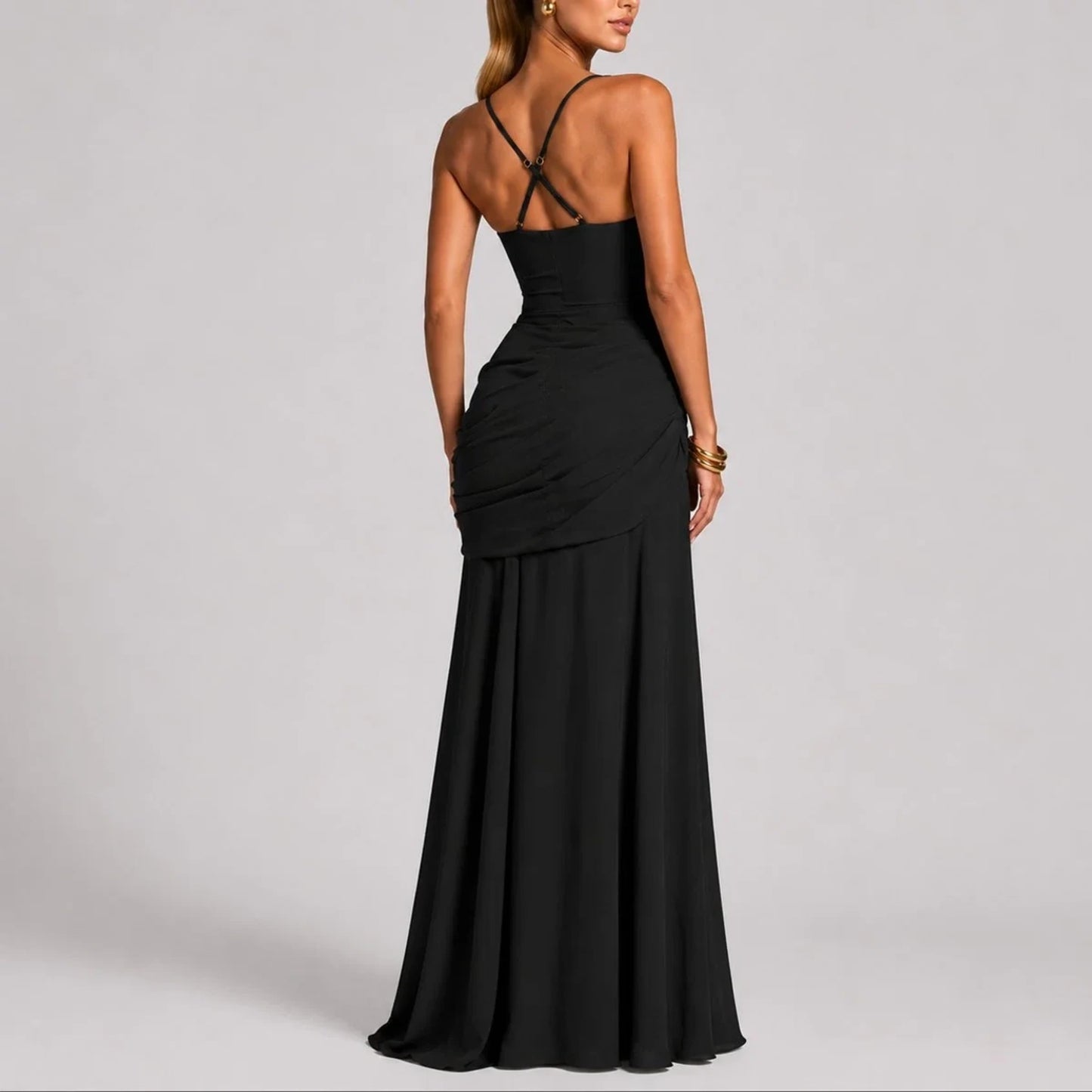 Long wedding guest dress — Women's Ruched Square Neck Maxi Fall — view 2 — view 2