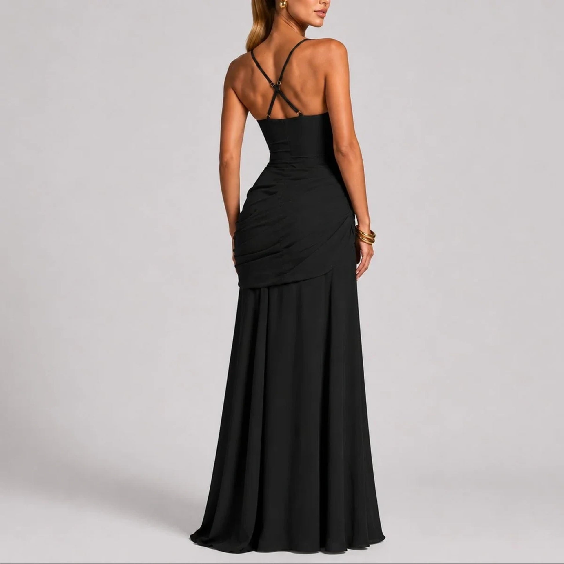 Long wedding guest dress — Women's Ruched Square Neck Maxi Fall — view 2 — view 2