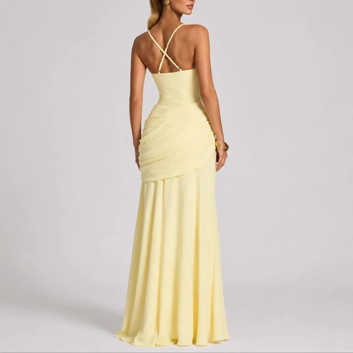 Long wedding guest dress — Women's Ruched Square Neck Maxi Fall — view 4 — view 4