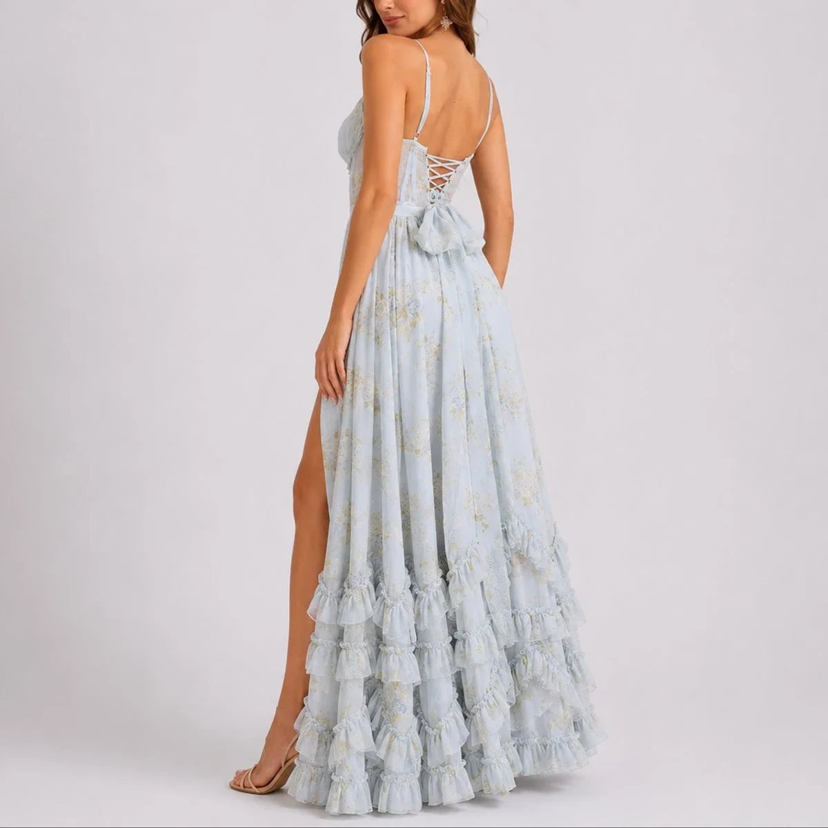 Long wedding guest dress — Women's Floral Corset Maxi Fall Ruffled — view 2 — view 2