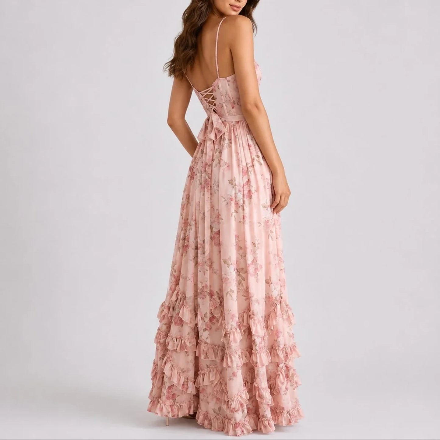 Long wedding guest dress — Women's Floral Corset Maxi Fall Ruffled — view 4 — view 4