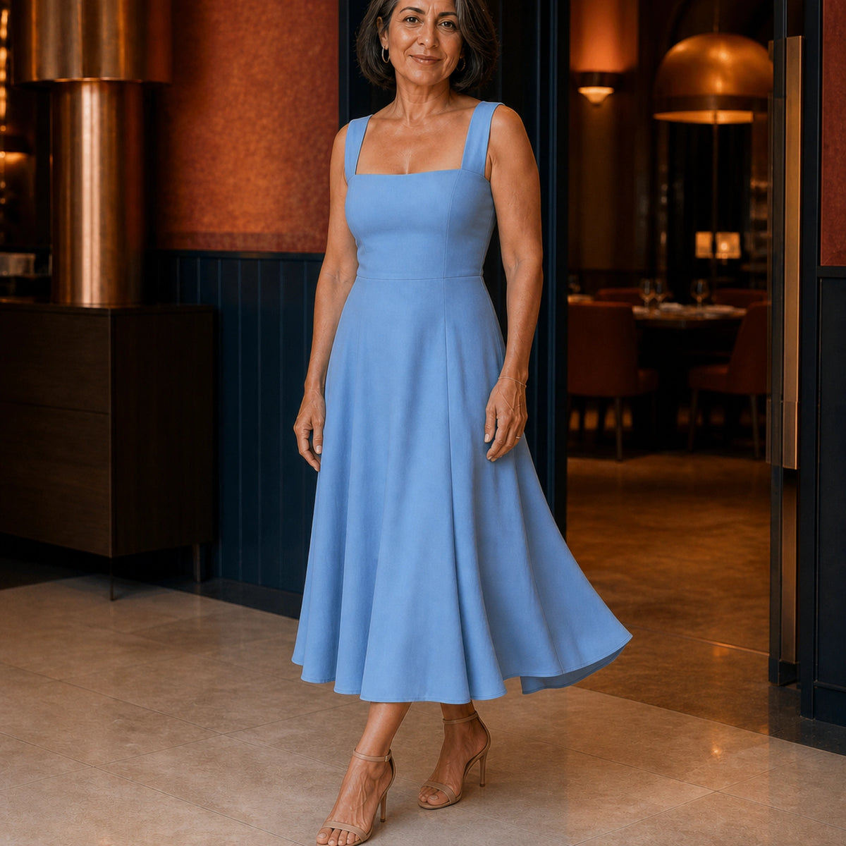 long wedding guest dress — Powder blue wedding guest dress skirt layer and hem detail — view 7