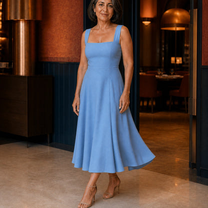 long wedding guest dress — Powder blue wedding guest dress skirt layer and hem detail — view 7