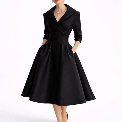 Long wedding guest dress — Women's Fall Dresses Structured A Line Midi Black