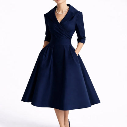 Long wedding guest dress — Women's Fall Dresses Structured A Line Midi Navy — view 3 — view 3