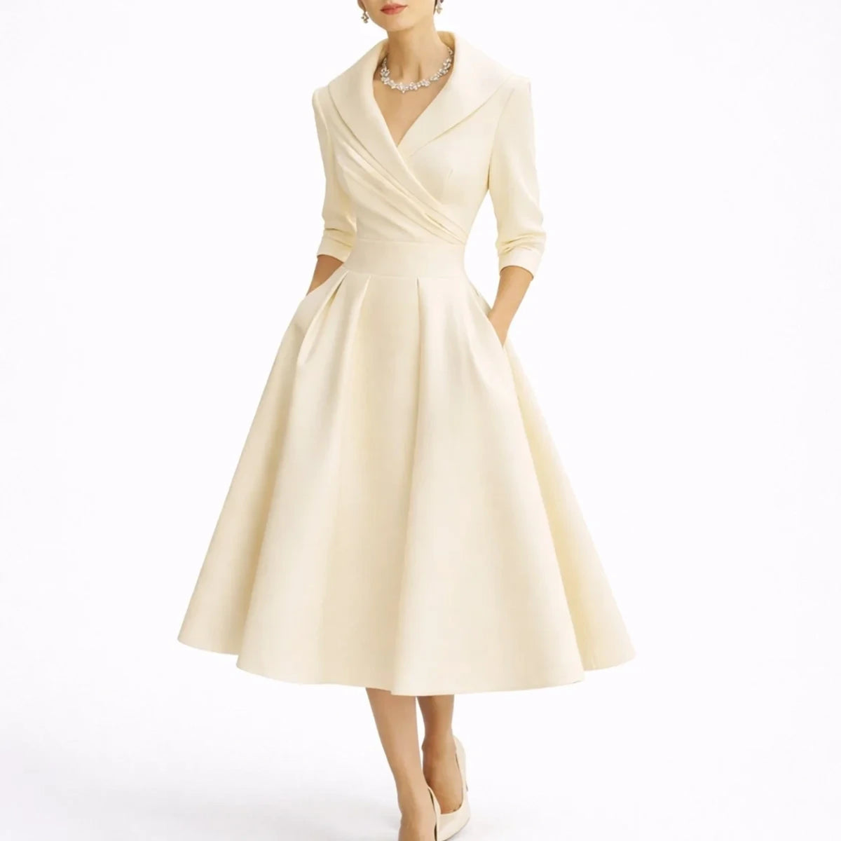 Long wedding guest dress — Women's Fall Dresses Structured A Line Midi White — view 4 — view 4
