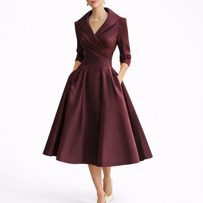 Long wedding guest dress — Women's Fall Dresses Structured A Line Midi Red — view 5 — view 5