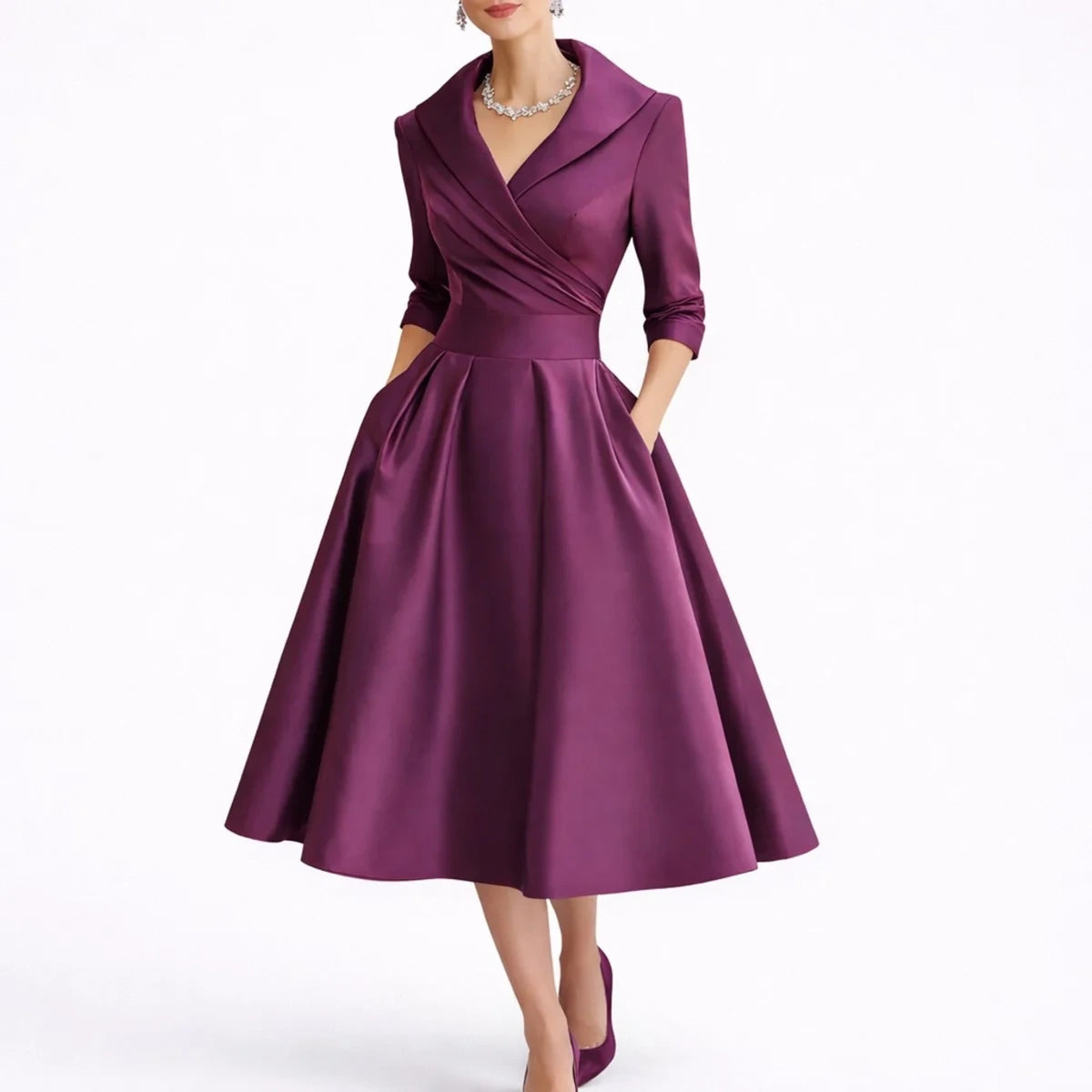 Long wedding guest dress — Women's Fall Dresses Structured A Line Midi Purple — view 6 — view 6