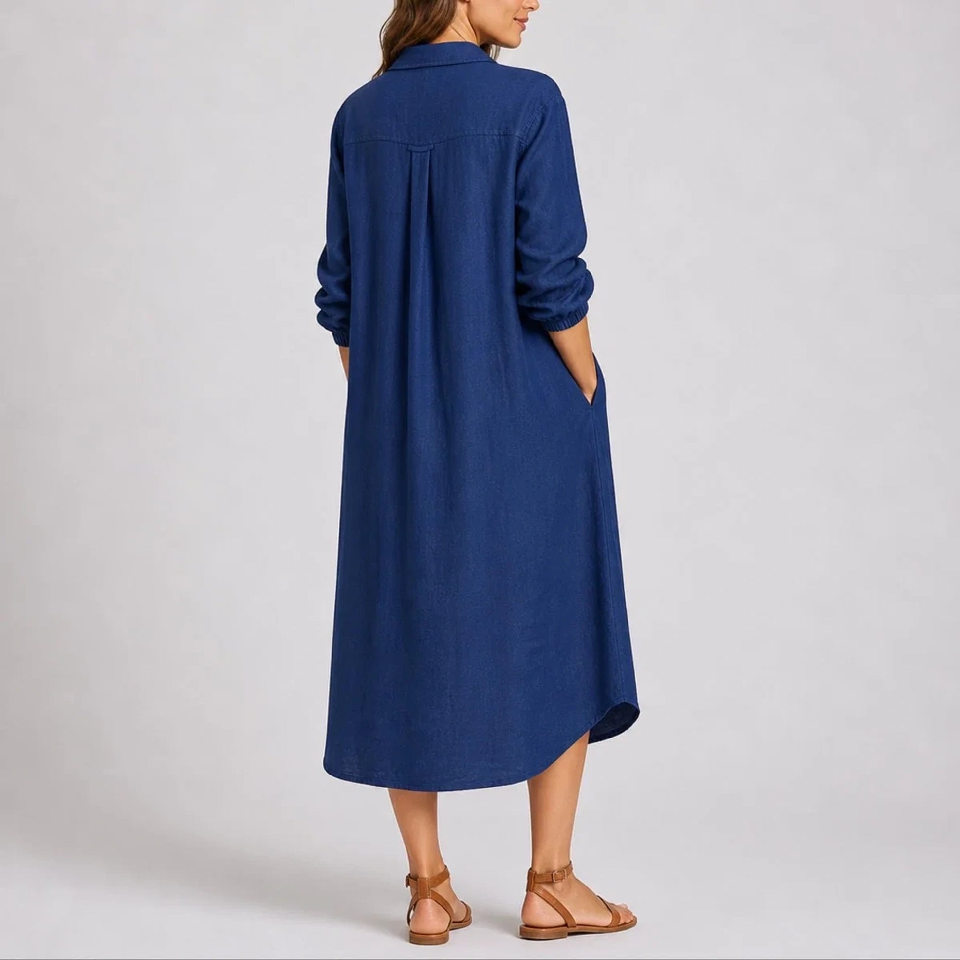 Long wedding guest dress — Women's Fall Sleeve Button Front Midi Shirtdress — view 2 — view 2