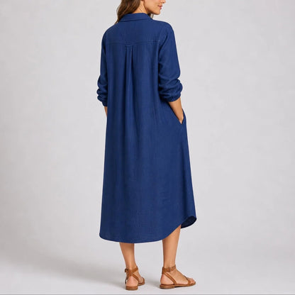 Long wedding guest dress — Women's Fall Sleeve Button Front Midi Shirtdress — view 2 — view 2