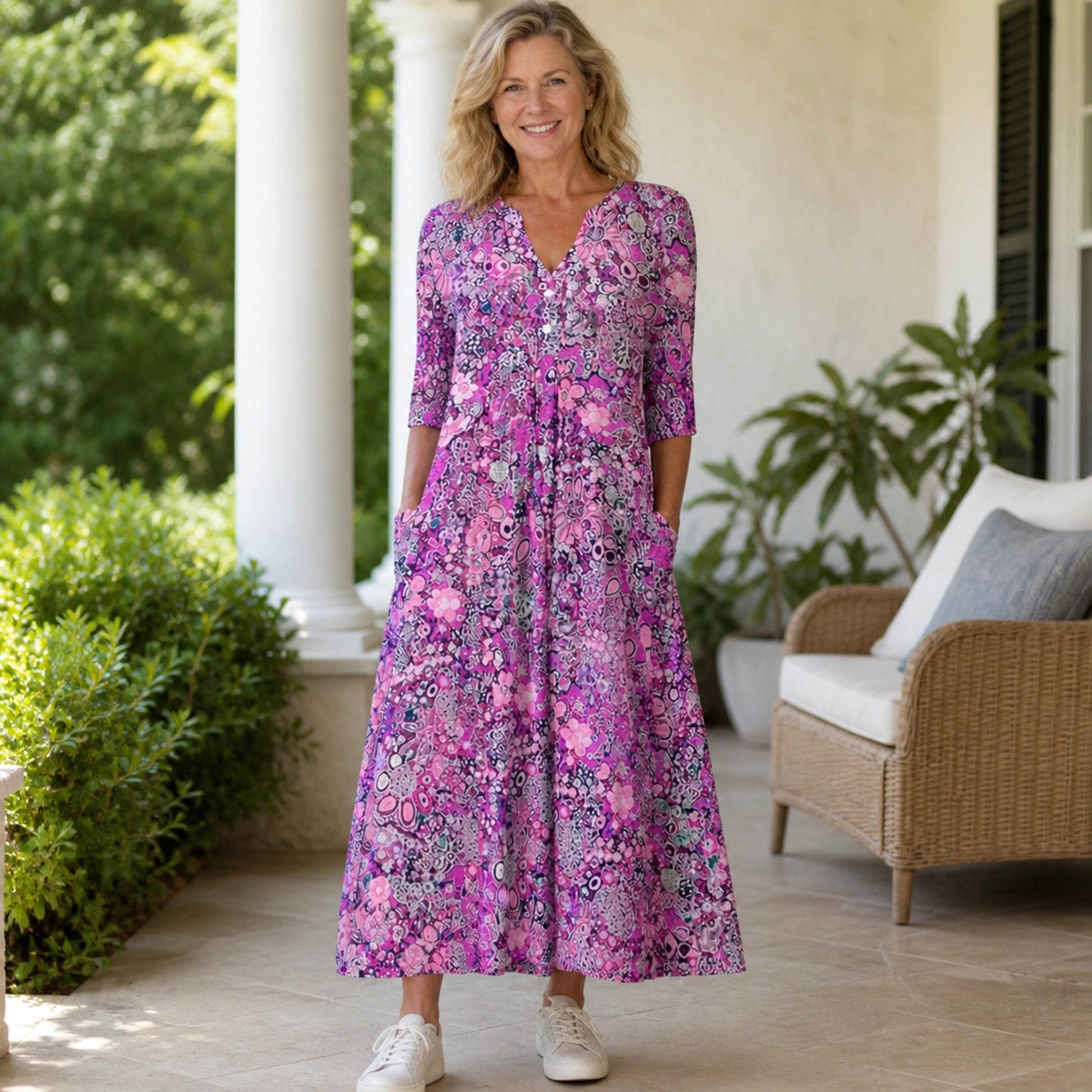 long wedding guest dress — Purple front — view 3