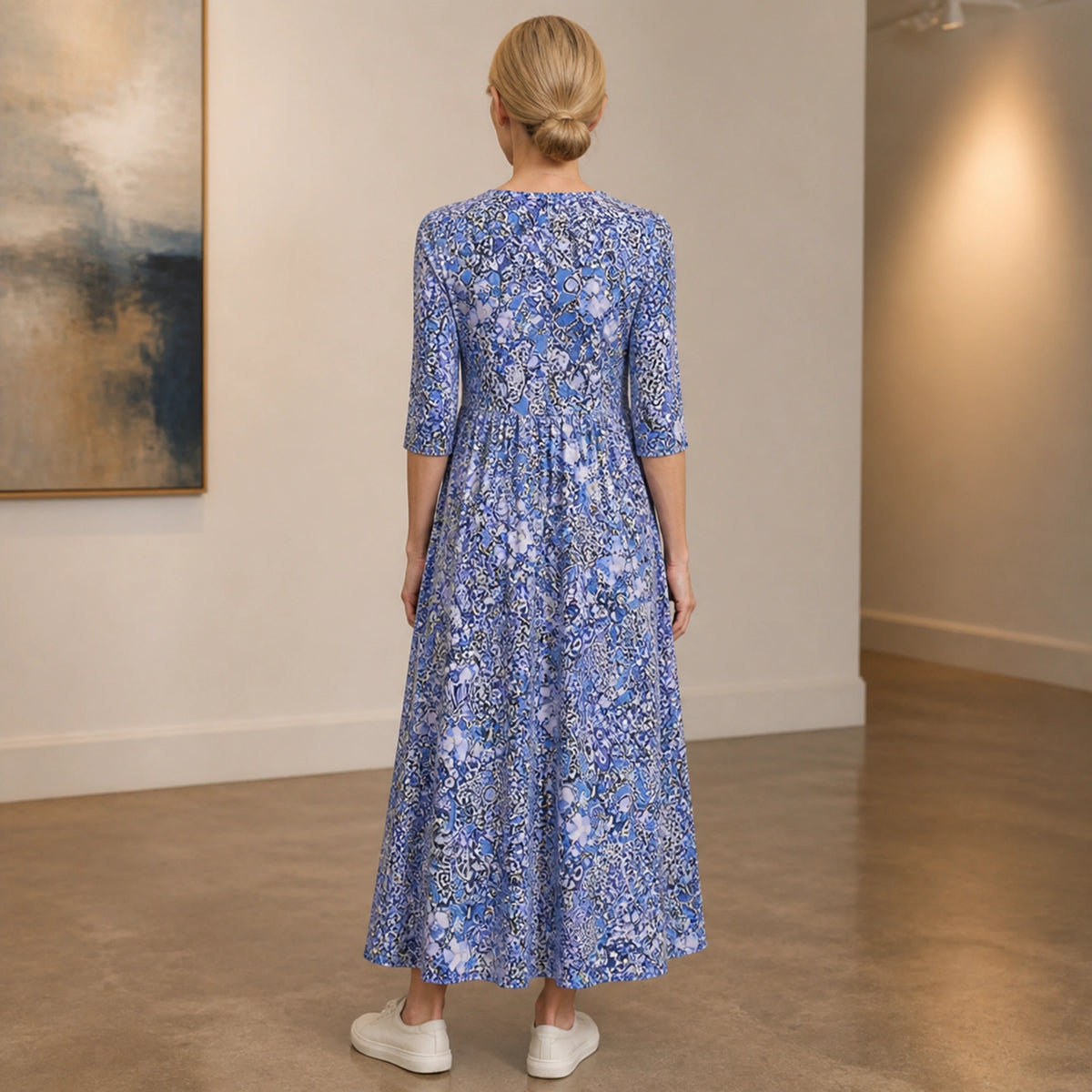 long wedding guest dress — Blue back — view 5