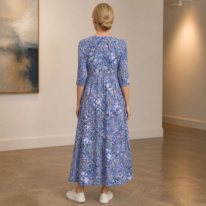 long wedding guest dress — Blue back — view 5