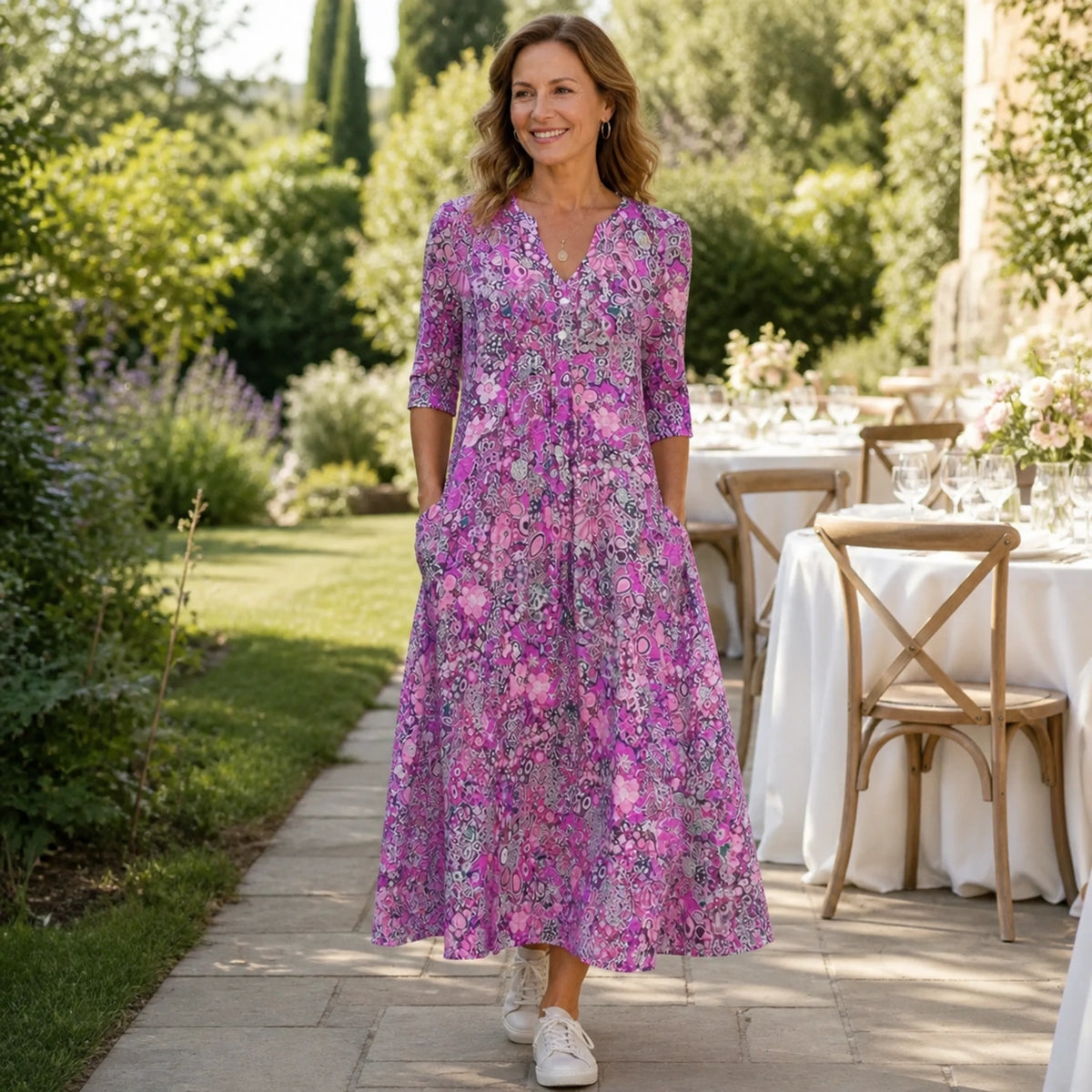 long wedding guest dress — Purple — view 7