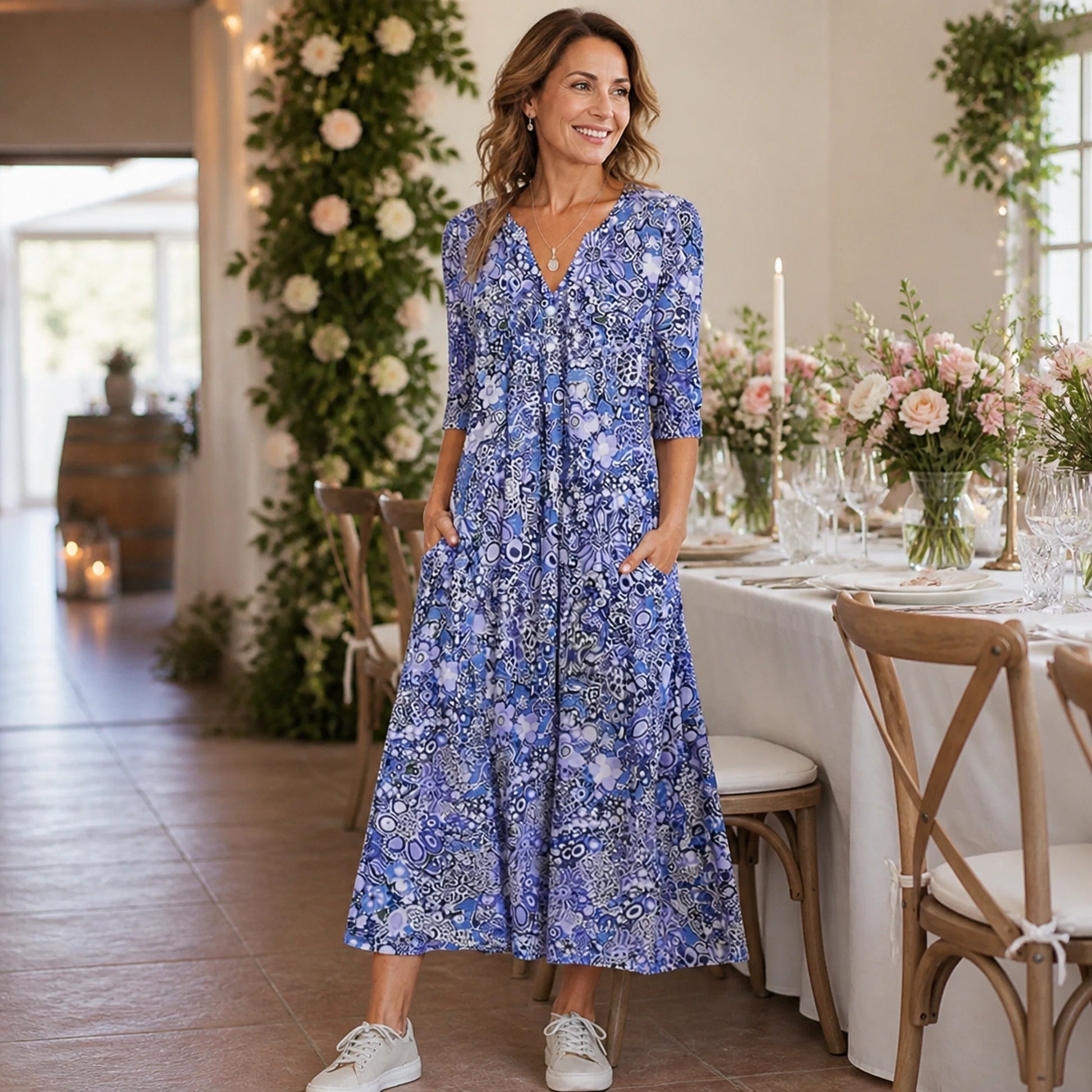 long wedding guest dress — Blue — view 8