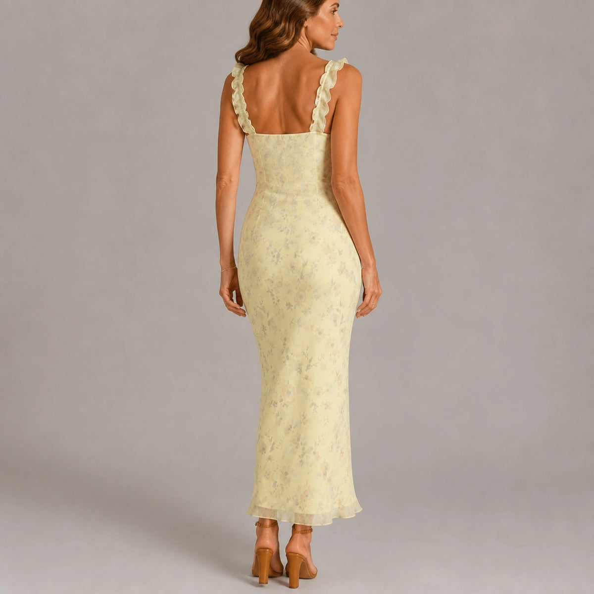 long wedding guest dress — Buttercream Floral back — view 4